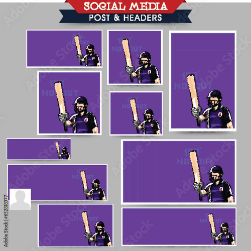 Social Media Post Collections of a Cricketer or Batter in Team Jersey Celebrating with Copy Space for Your Message. Pixel Art Detailed Character Illustration.