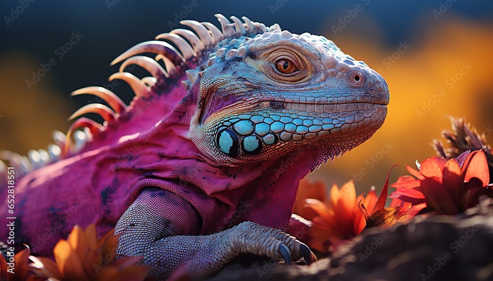 Fototapeta premium Lizard, reptile, iguana, dragon, claw, scale, tail, eye, forest, green generated by AI