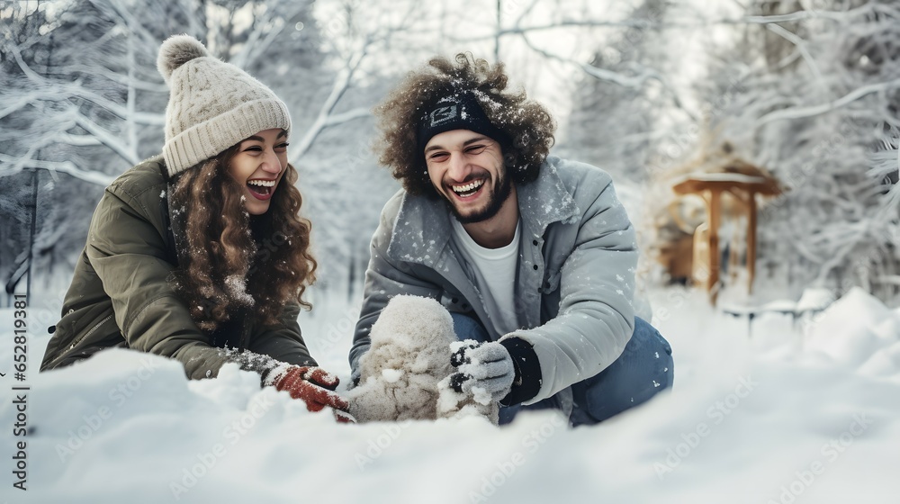 Obraz premium couple having fun in winter