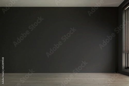 The empty room and black wall background. Minimalist style home interior design of modern living room. 3d rendering. © teeraphan