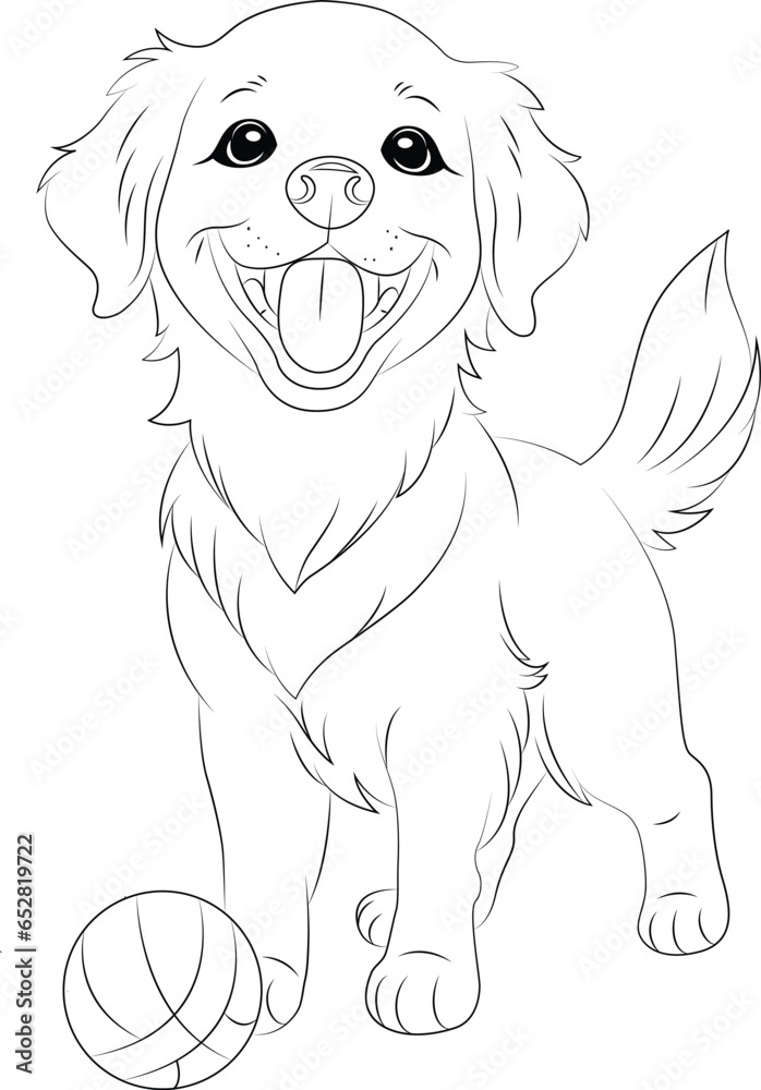 Coloring page a happy golden play with ball