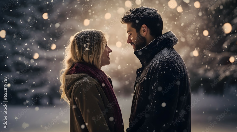 couple in christmas winter snow couple in christmas winter snow