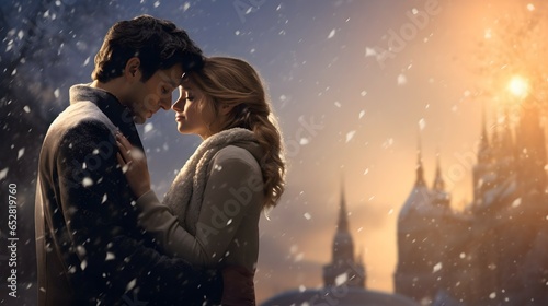 couple in christmas winter snow