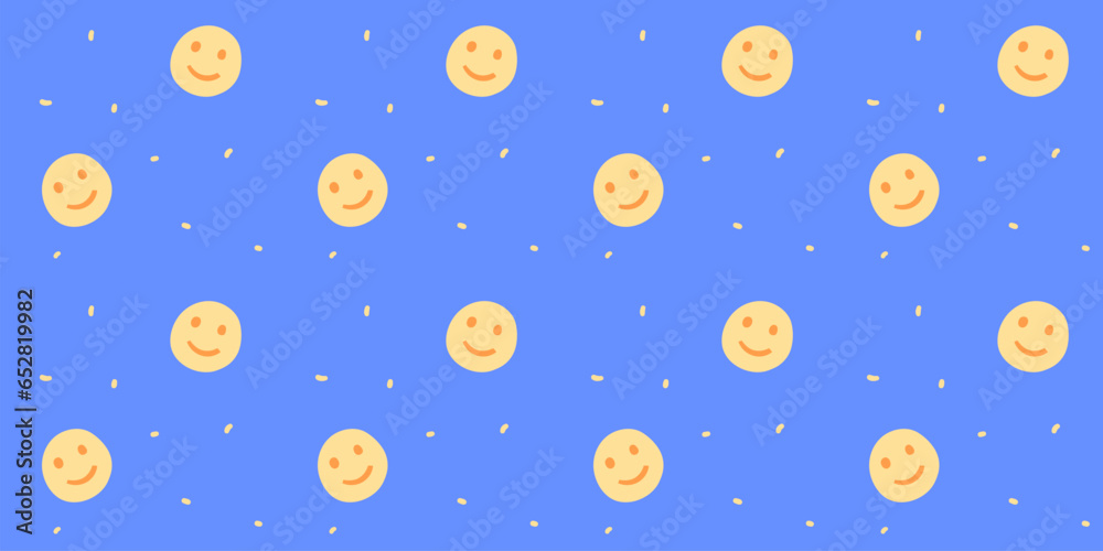 Smile pattern, seamless background with happy yellow faces