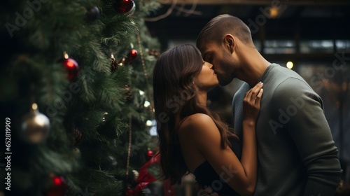 couple kissing in christmas