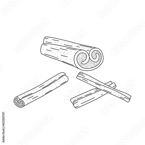 Hand drawn doodle style cinnamon sticks set Isolated on white background. Vector healthy spice collection.