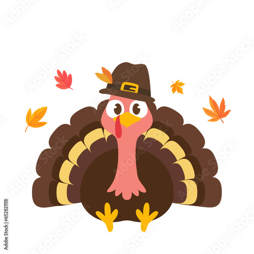 happy thanksgiving cartoon turkey cute and pumpkin in the autumn