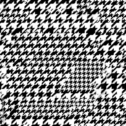 Black and white houndstooth tied de poule plaid fabric patchwork abstract vector seamless pattern