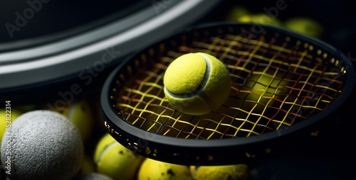 tennis racket and ball, tennis ball on court, tennis dampener close up commercial hd wallpaper photo