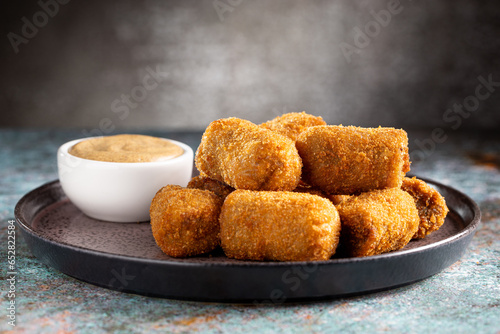 Delicious fried meat croquettes. Traditional croquette.