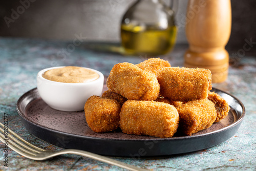 Delicious fried meat croquettes. Traditional croquette. photo