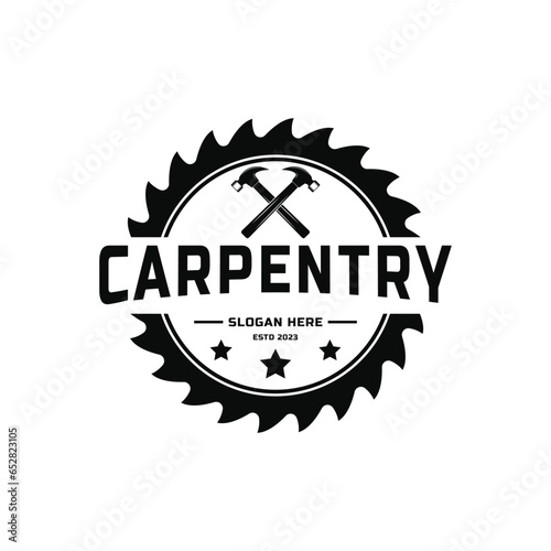 Carpentry logo design vintage retro with hammer