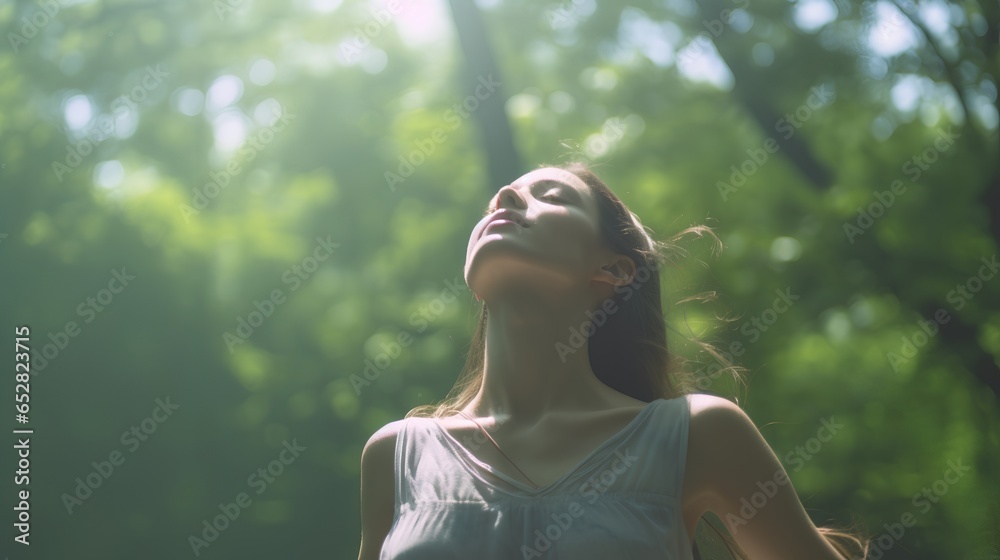 A serene image depicting the concept of outdoor breathing, featuring a ...