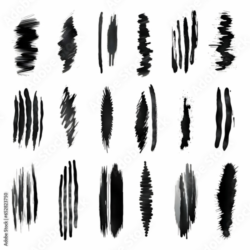 Large set of black paint felttip pen strokes brushes. High-resolution photo