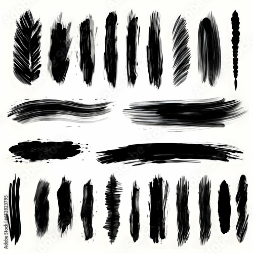 Large set of black paint felttip pen strokes brushes. High quality photo