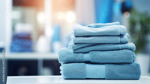 Stack of towels against the background of a washing machine