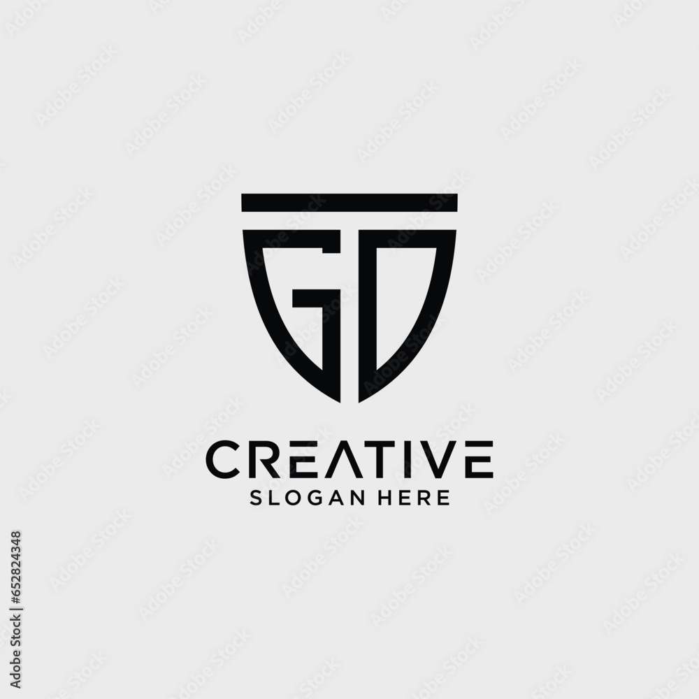 Creative style gd letter logo design template with shield shape icon