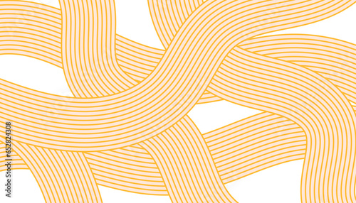Wavy abstract pattern with Asian ramen noodles. Vector spaghetti hand drawn yellow background.