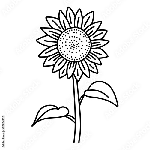 Vector Sunflowers illustration, Black and White Floral outline set isolated on white background.