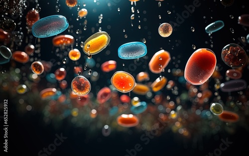 Medical illustration with various colorful cells and microorganisms
