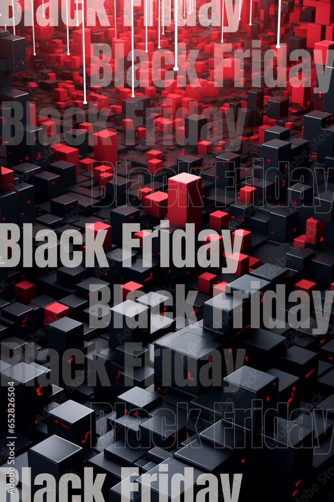 Black Friday 3d Illustration with Red and Black Cubes Background