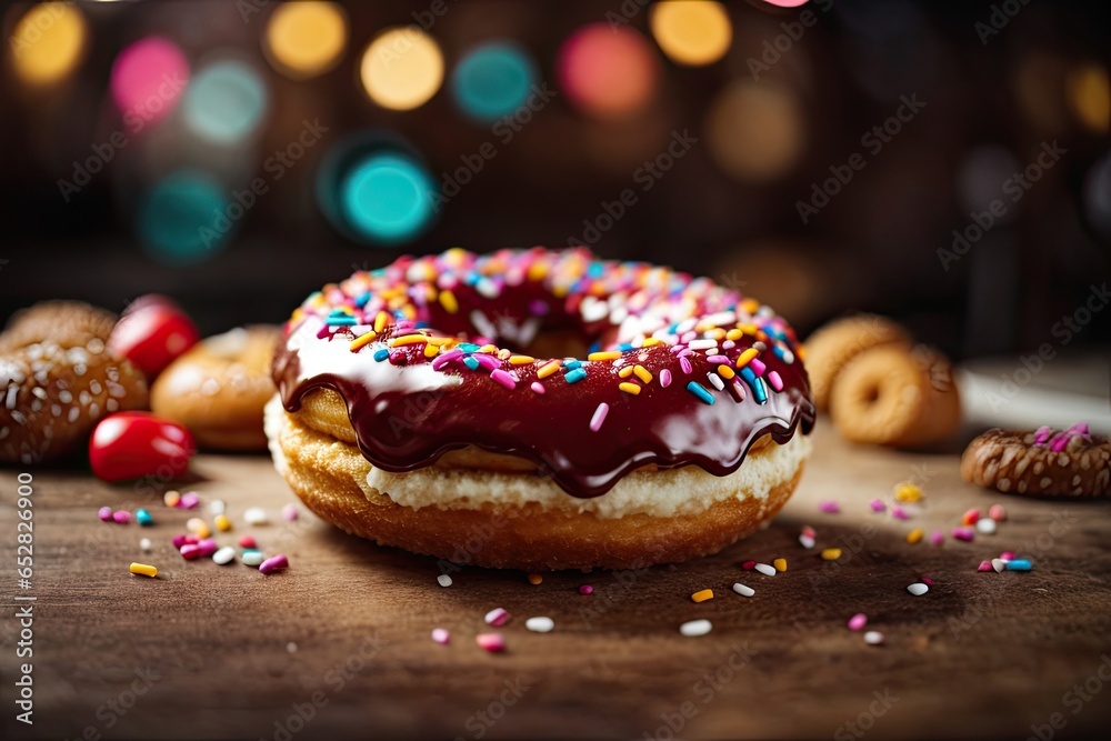Appetizing Colorful Creamy Tasty Donut with Bursting Ingredients and Rich Texture, AI Generated Image