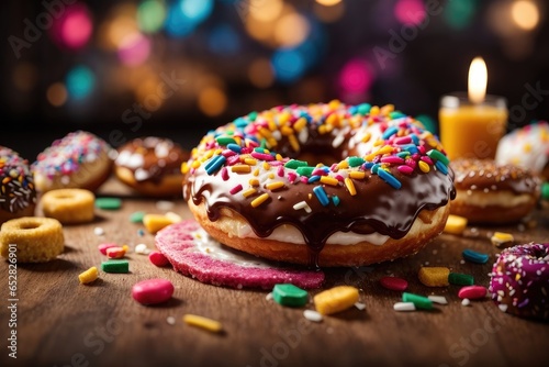 Appetizing Colorful Creamy Tasty Donut with Bursting Ingredients and Rich Texture, AI Generated Image