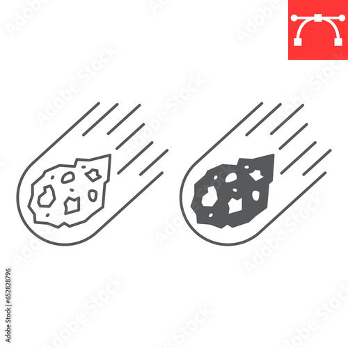 Asteroid line and glyph icon, cosmos and comet, meteorite vector icon, vector graphics, editable stroke outline sign, eps 10.