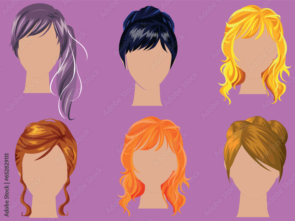 Vector of colorful hairstyles with a purple background





