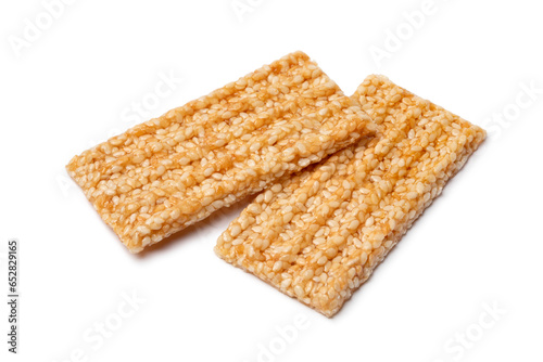 Pair of sesame snaps isolated on white background close up photo