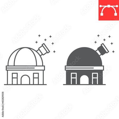 Observatory line and glyph icon, cosmos and science, observatory telescope vector icon, vector graphics, editable stroke outline sign, eps 10.