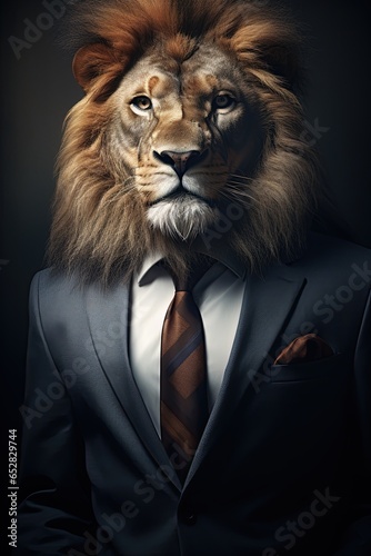 Lion wearing business suit. Ai Generative