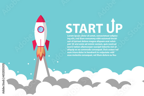 Rocket flying over cloud,Rocket launch. Business startup concept.