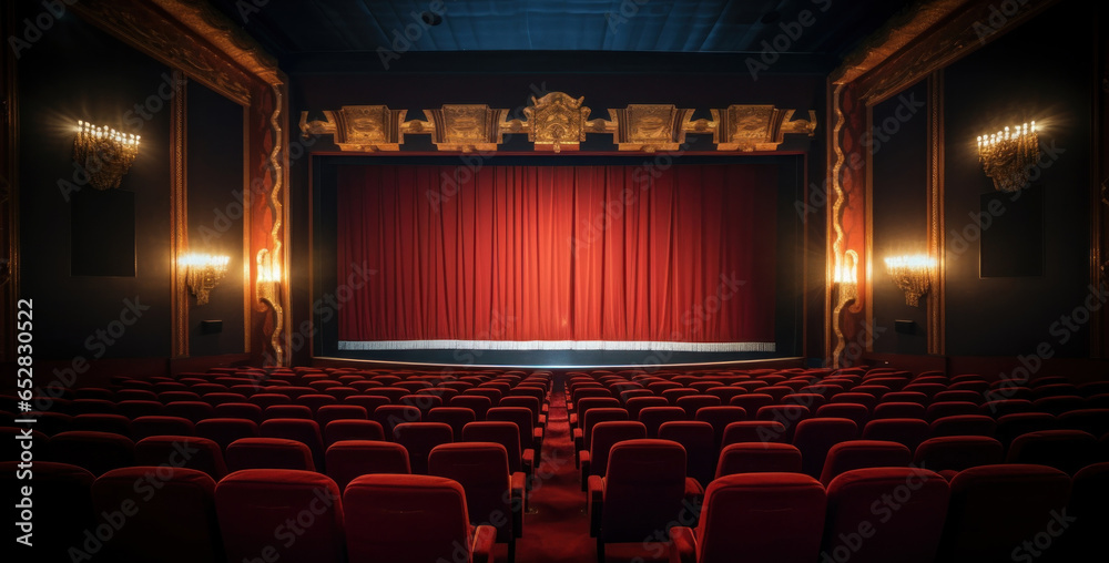 An empty, vintage movie theater with red velvet seats - obrazy, fototapety, plakaty 