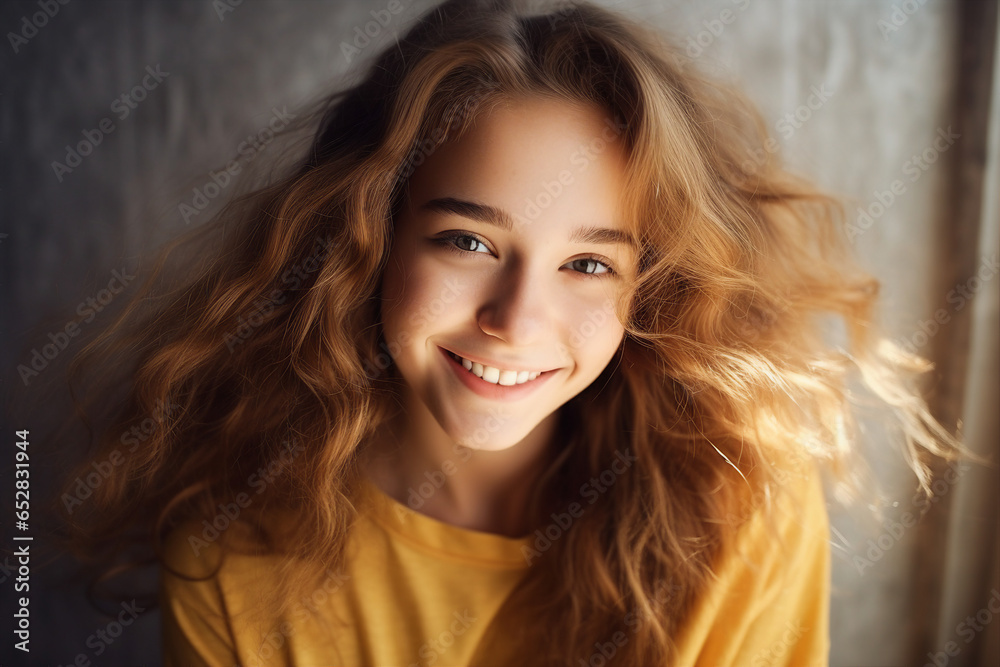 Close up generative ai portrait of a beautiful young girl model advertising hair care beauty products Close up generative ai portrait of a beautiful young girl model advertising hair care beauty products