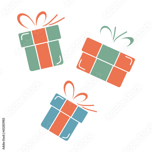 The gift box icon. Gift wrapping, insulated birthday or anniversary box with wrapping paper and ribbon bow. Gifts for holidays and birthdays.