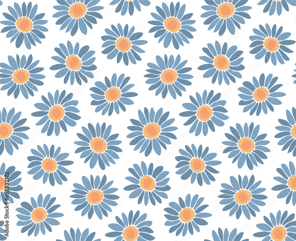 Seamless floral pattern with daisies, flat.