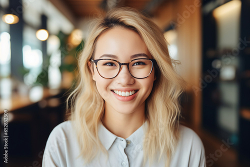 Generative AI portrait picture of beautiful young blond woman office worker