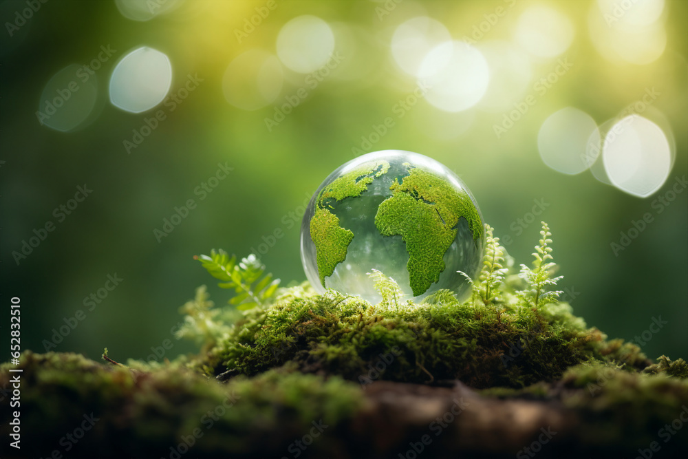Picture of a green planet earth day nature environment climate change awareness generative AI - obrazy, fototapety, plakaty 