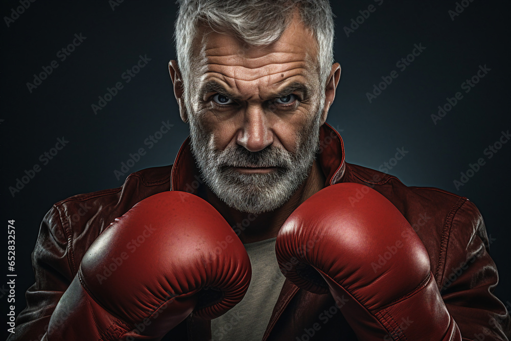 Generative AI photo of confident professional boxer on a boxing ring