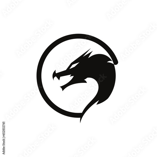 Dragon head silhouette logo design. dark black dragon icon