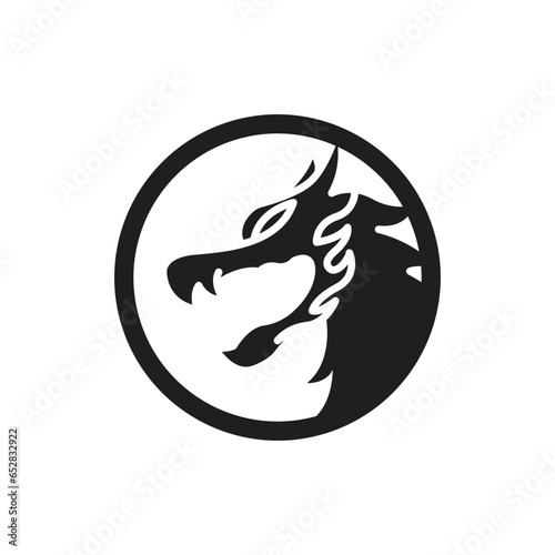 Vector scary dragon head silhouette logo design