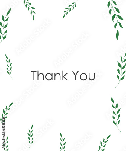Green leafs isolated on white background. Thanks card with green leafs. Vector cartoon illustration