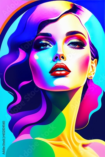 Medium-Shot of a cute stunning beautiful glamour nubic young woman in the style of Suprematism , art illustration, pastel colors.