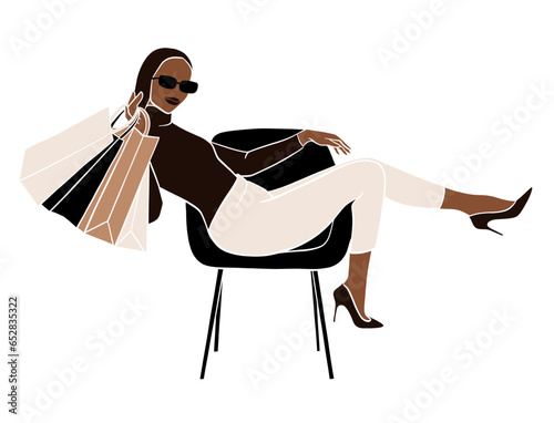 Abstract woman holding shopping bags illustration. Vector illustration.