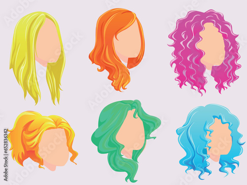 Vector of colorful hairstyles with a white background