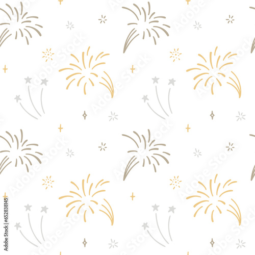 Cute line doodle firework seamless pattern. Vector . Holiday event design. Christmas salute.