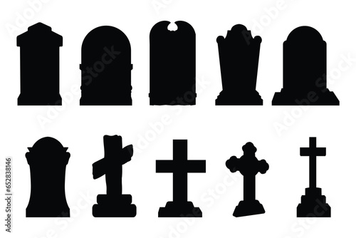 Set of tombstone silhouettes isolated on white background