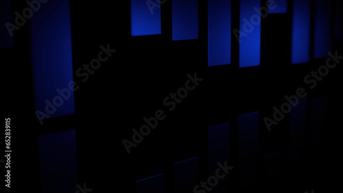 Black background with blue stripes. Design. Small vertical stripes that oscillate in different directions in abstraction.