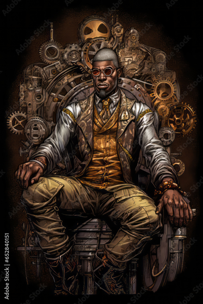 Steampunk Man in Graphic Novel Style. Generative AI. A digital illustration of a steampunk man in a comic book, graphic novel art style. Steampunk Man in Graphic Novel Style. Generative AI. A digital illustration of a steampunk man in a comic book, graphic novel art style.